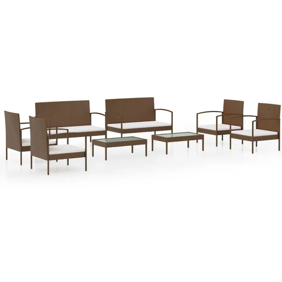 vidaXL 8-delige Loungeset met kussens poly rattan bruin, foto 3