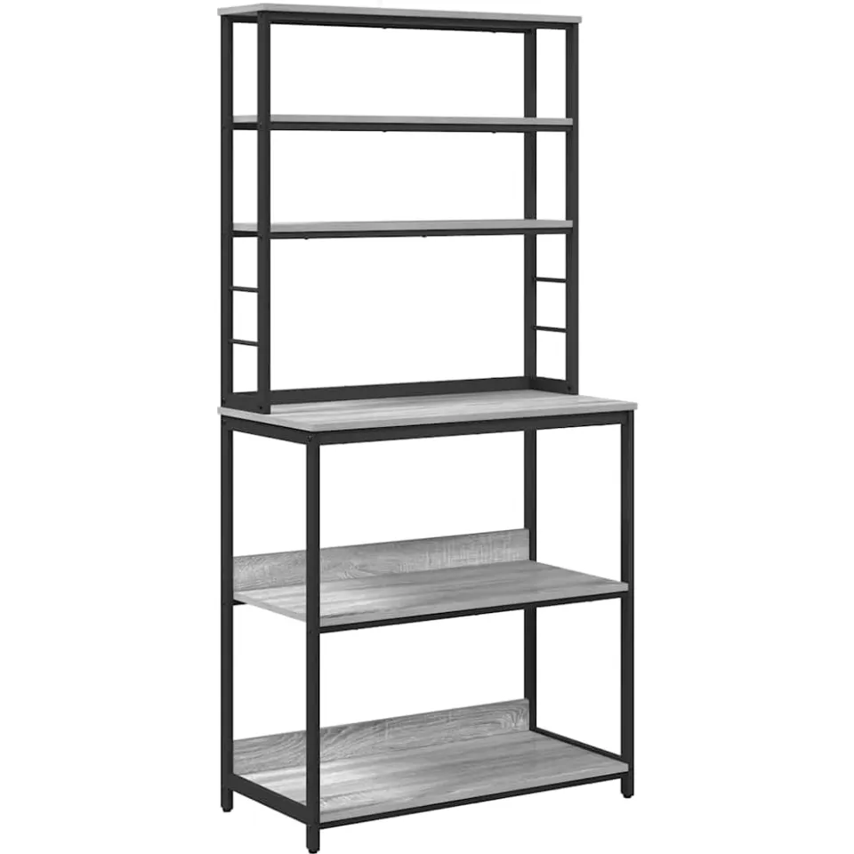 vidaXL Keukenplank 5-laags 80 x 40 x 168 cm Bewerkt hout Grijs Sonoma