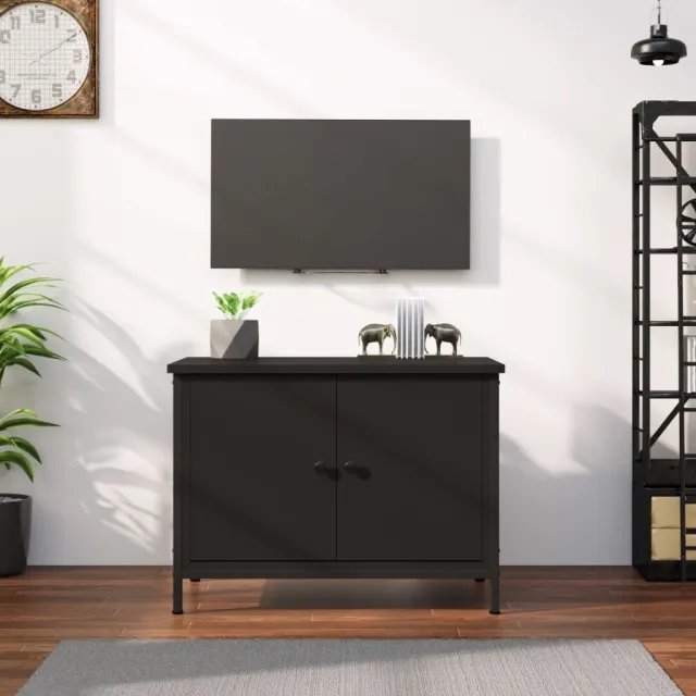 vidaXL Tv-meubel met deuren 60x35x45 cm bewerkt hout zwart, foto 2