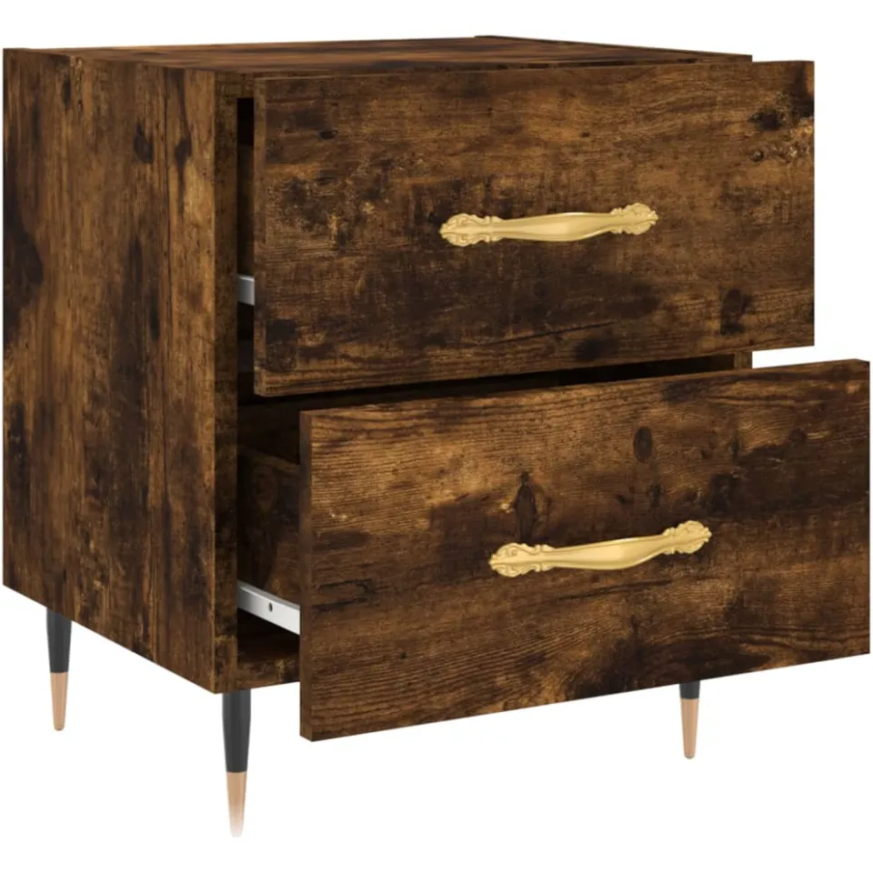 vidaXL Nachtkastje 40x35x47,5 cm bewerkt hout gerookt eikenkleurig