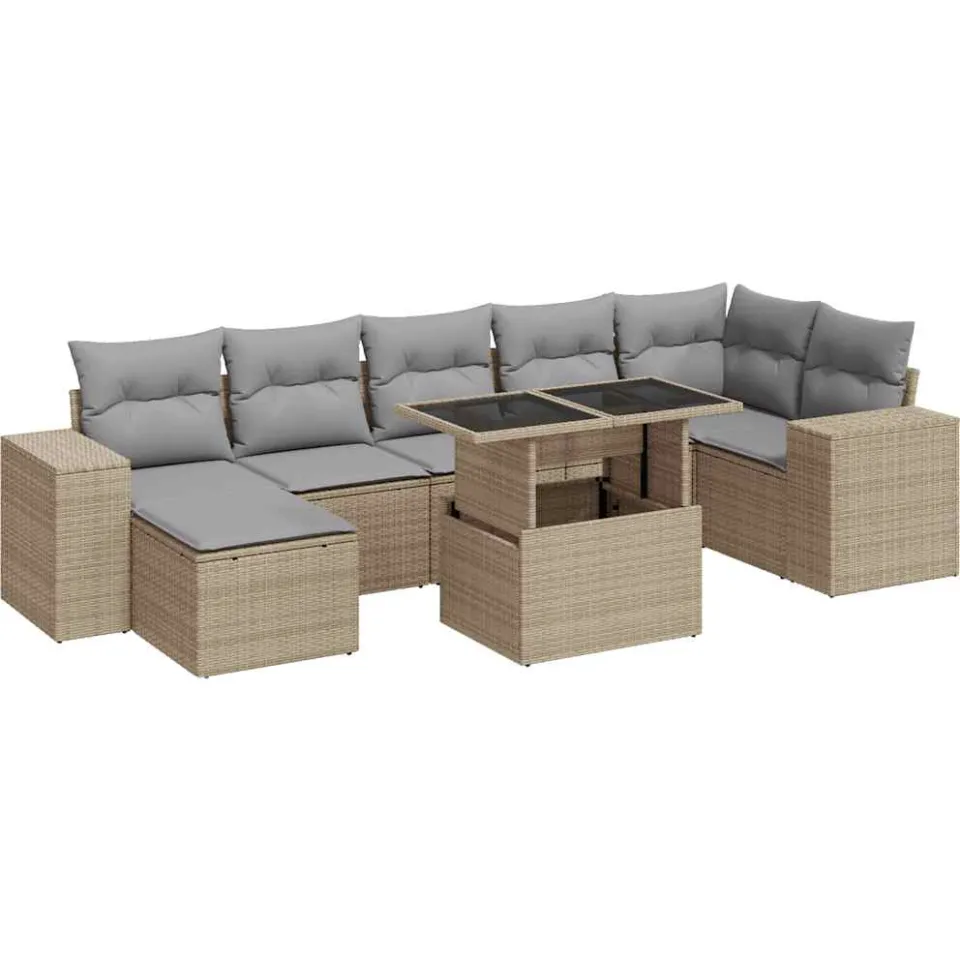 vidaXL 8-delige Loungeset met kussens poly rattan beige, foto 3