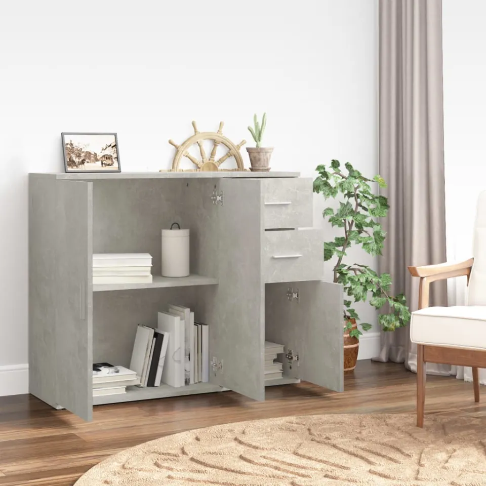 vidaXL Dressoir 91x29,5x75 cm bewerkt hout betongrijs grijs, foto 3