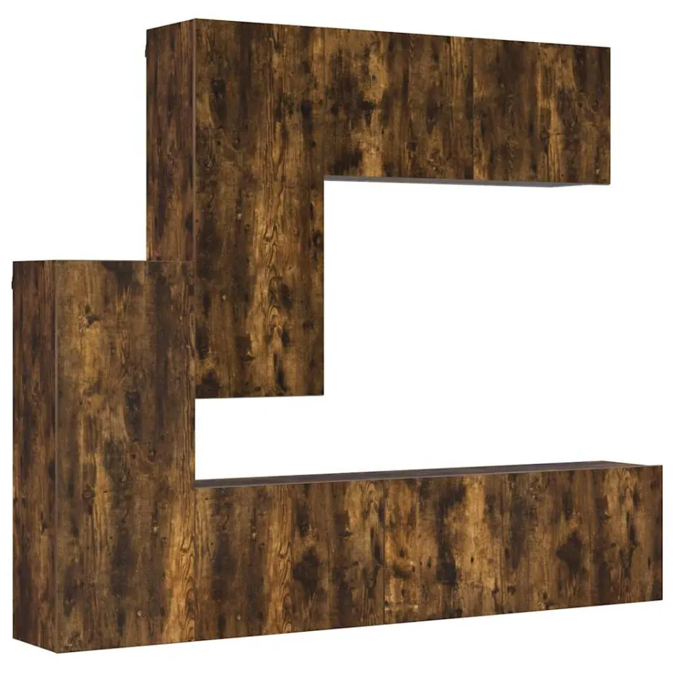 vidaXL 5-delige Tv-wandmeubelset bewerkt hout gerookt eikenkleurig Bruin