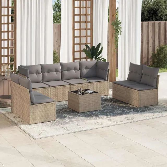 vidaXL 9-delige Loungeset met kussens poly rattan beige, foto 2
