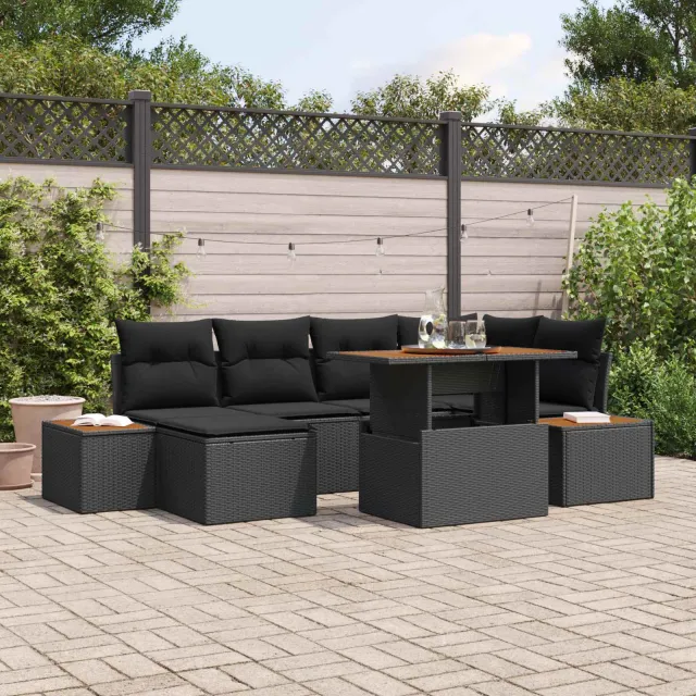 vidaXL Tuin Sofa Set 7 st Zwart Poly riet, foto 2