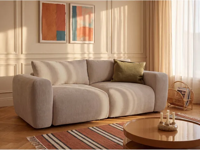 Vente-unique Zitbank 2 plaatsen in beige stof POLIRIA