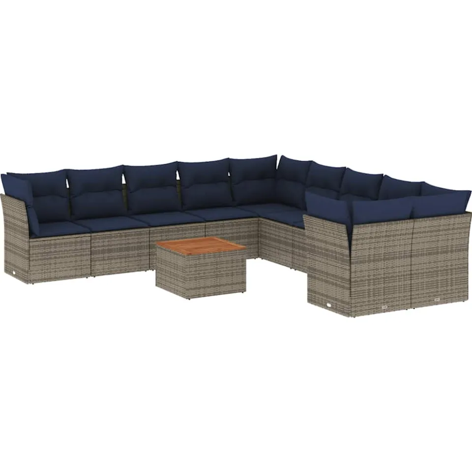 vidaXL 11-delige Loungeset met kussens poly rattan grijs, foto 3