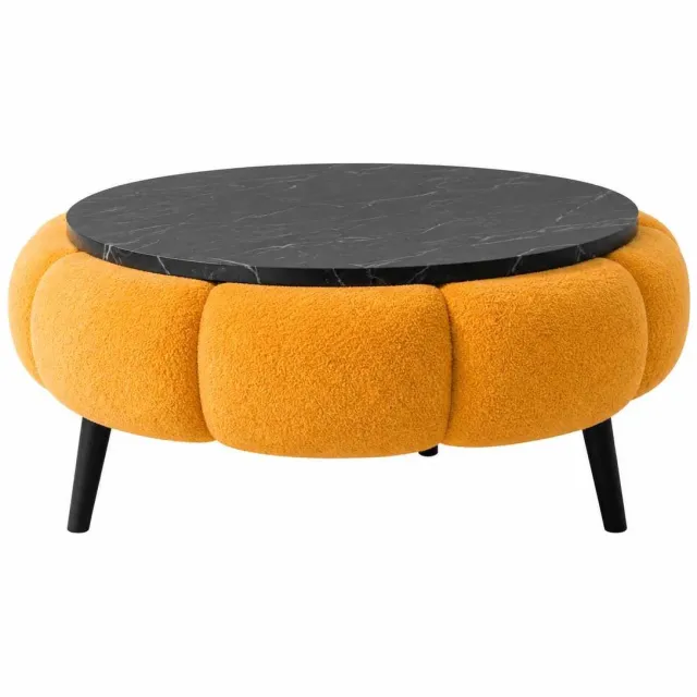 Skye Decor Papatya 60 – Salontafel – Oranje/Zwart marmer – Ø60 x 44 cm