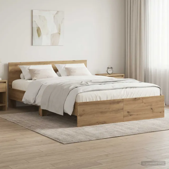 vidaXL Bedframe met Hoofdeinde Artisanaal eiken 140 x 200 cm Bruin