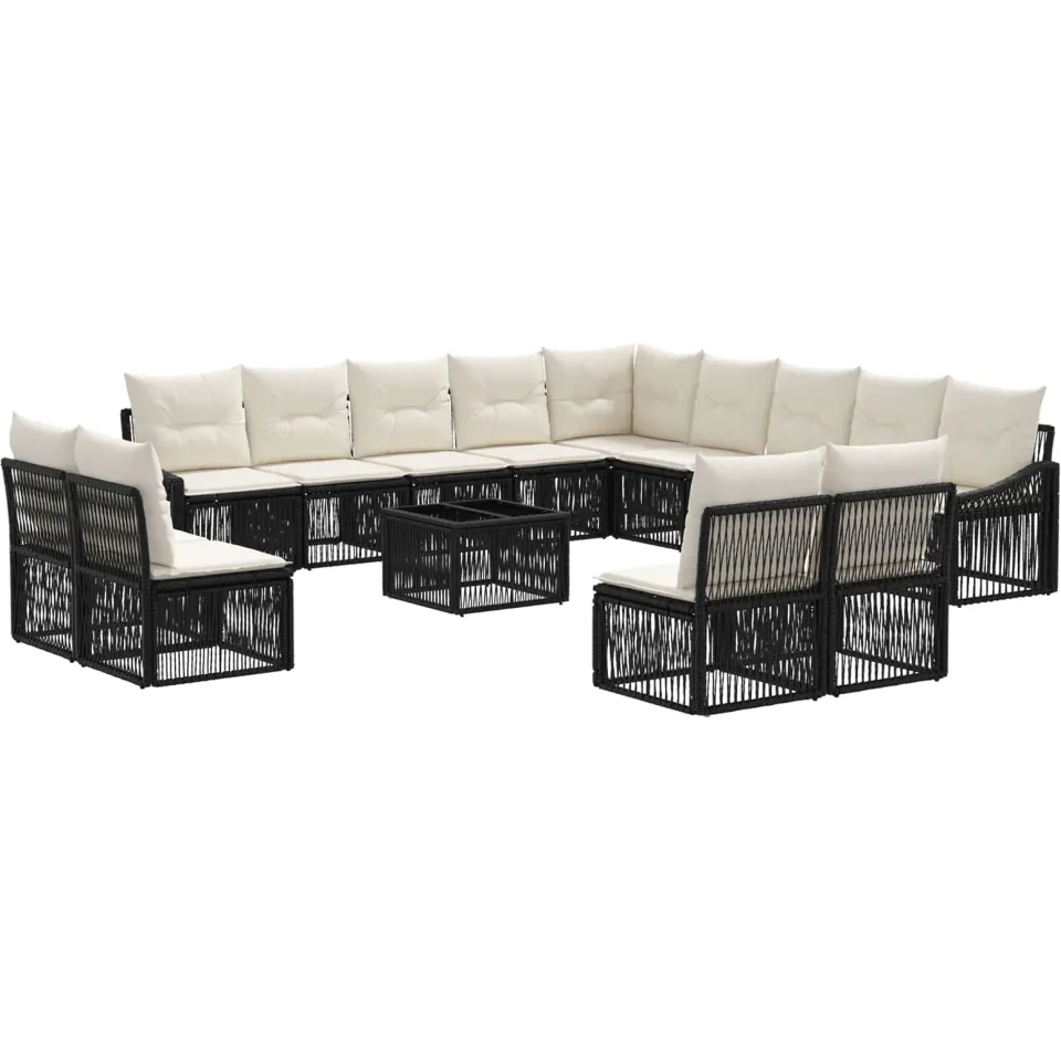 vidaXL Tuinbankenset 14 st 13-zits Zwart poly rattan, foto 3
