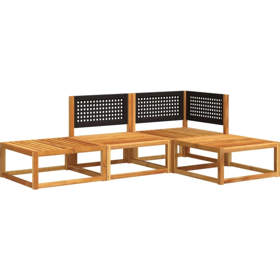 vidaXL 4-delige tuinbankset met kussens acaciahout & rotan bruin