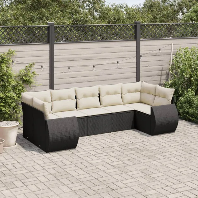 vidaXL 7-delige Loungeset met kussens poly rattan zwart, foto 2