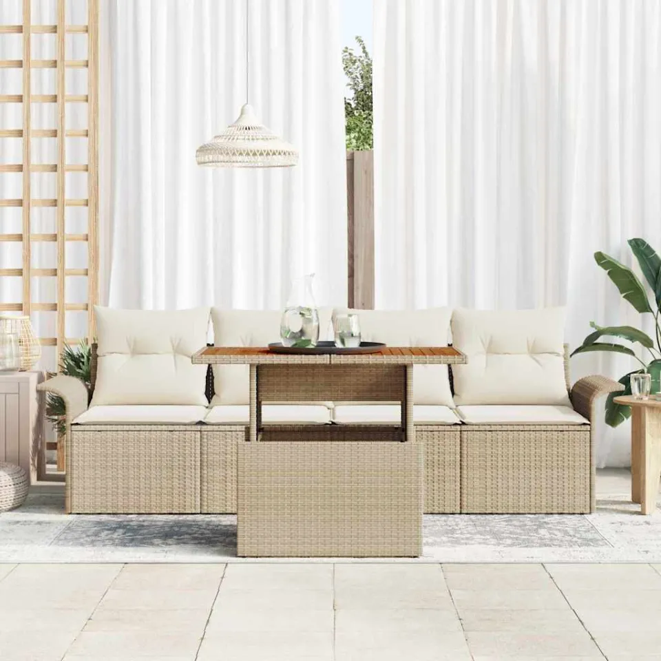 vidaXL Tuin Sofa Set 5 st Beige Poly riet, foto 3