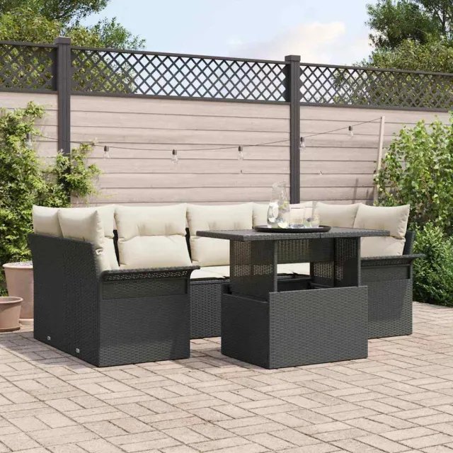 vidaXL Tuin Sofa Set 7 st Zwart poly rattan, foto 2