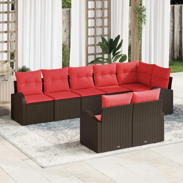vidaXL Tuinbankenset 8 st Bruin en Rood poly rattan