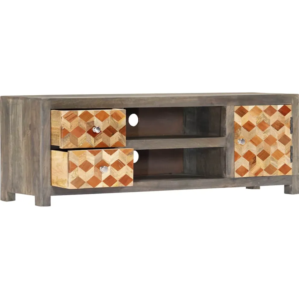 vidaXL Tv-meubel 120x30x40 cm massief mangohout grijs, foto 2