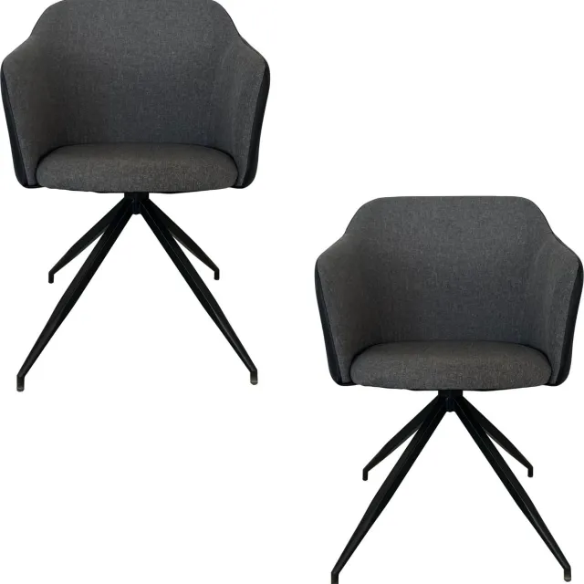 Lina Lex Eetkamerstoelen - Set van 2 - Stof – Grijs - Metalen poten