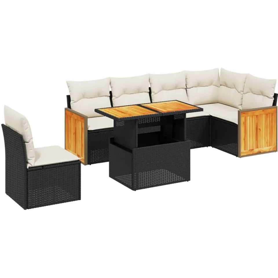 vidaXL 7-delige Loungeset met kussens poly rattan zwart