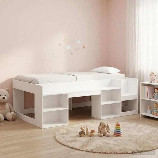 vidaXL Jeugd bedframe met opbergruimte Wit 80 x 200 cm Bewerkt hout