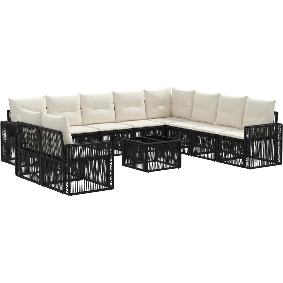 vidaXL Tuinbankenset 11 st 10-zits Zwart en Cream Wit poly rattan, foto 3