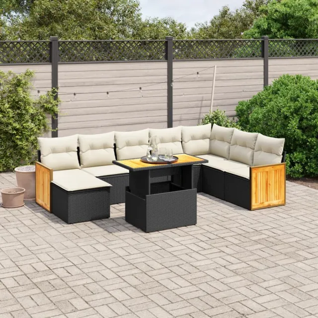 vidaXL 9-delige Loungeset met kussens poly rattan zwart, foto 2