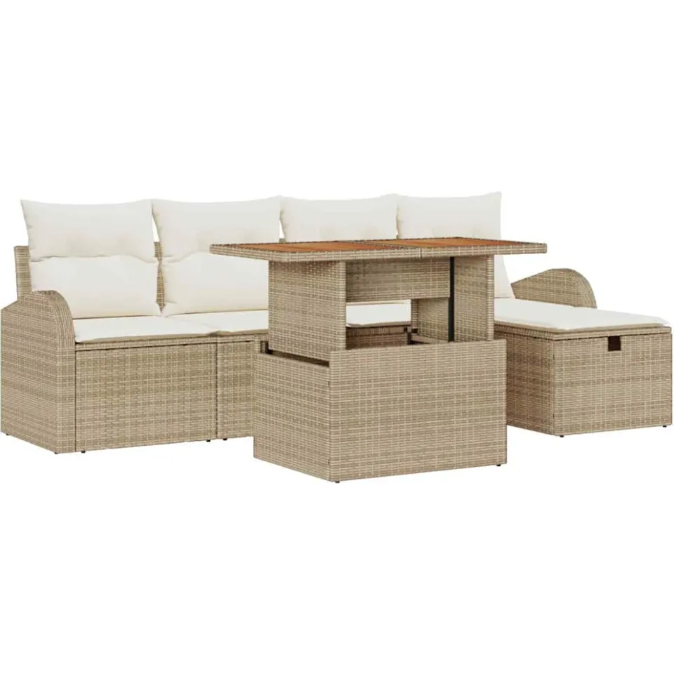 vidaXL Tuinbankenset 6 st Beige poly rattan