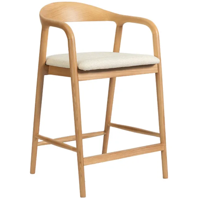 Rousseau Barstoel/Barkruk/Counterstoel 'Claire' in Essenhout Naturel Beige kleur - Gemonteerd