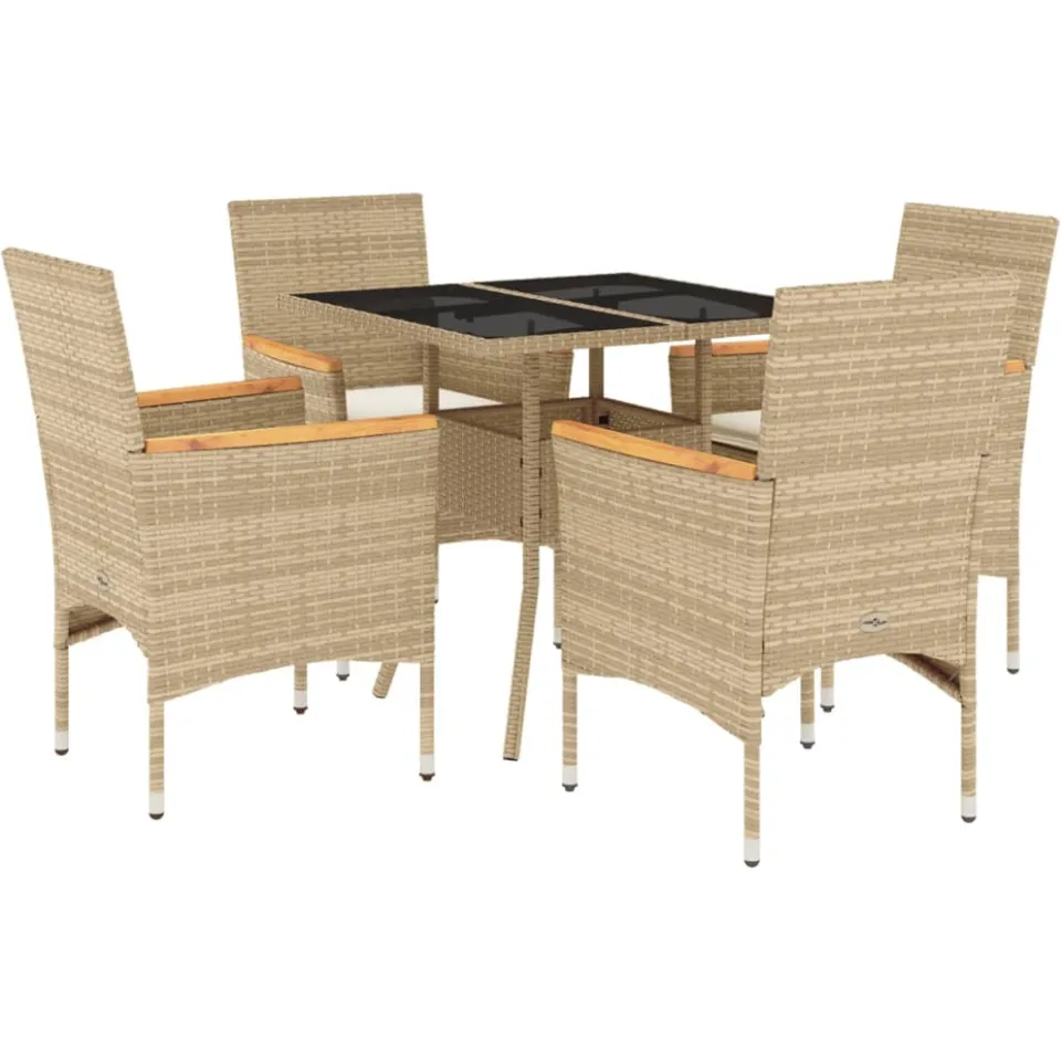 vidaXL 5-delige Tuinset met kussens poly rattan en glas beige, foto 3