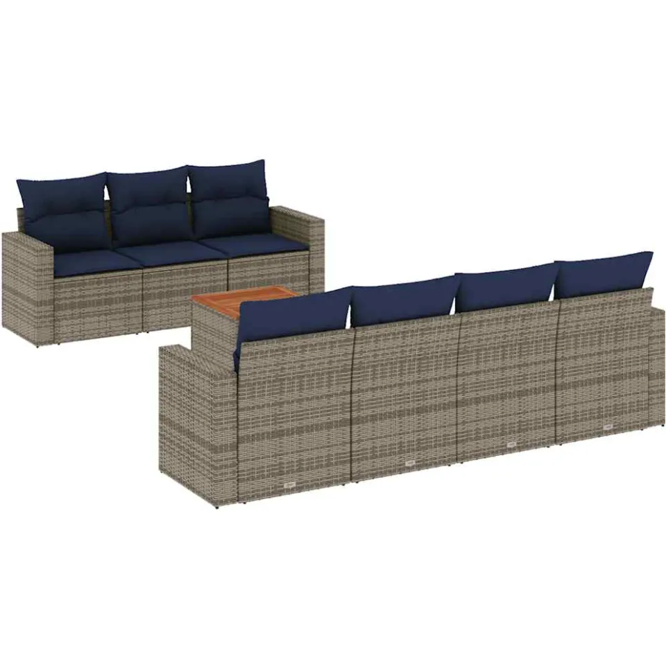 vidaXL 8-delige Loungeset met kussens poly rattan grijs, foto 3