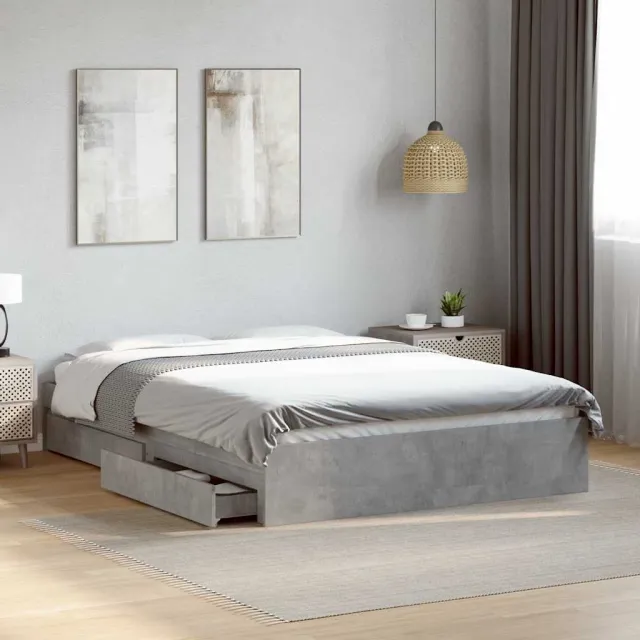 vidaXL Bedframe met lades bewerkt hout betongrijs 135x190 cm