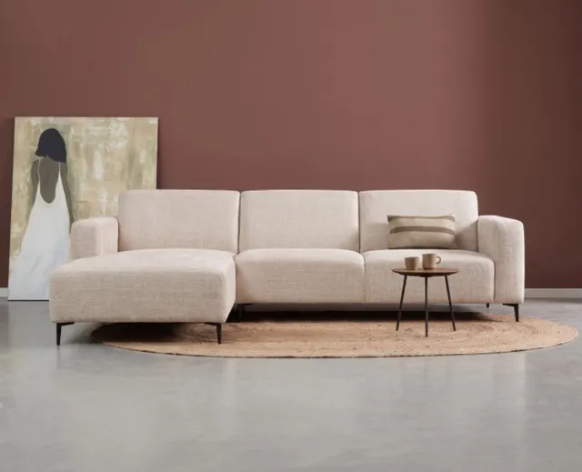 Meubelplaats Hoekbank Nolan met Chaise Longue Links – Cremona Stof - Natural - 275x150x84 cm