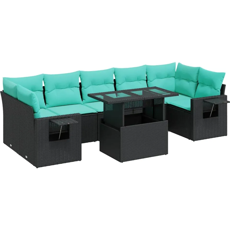 vidaXL 8-delige Loungeset met kussens poly rattan acacia zwart, foto 3
