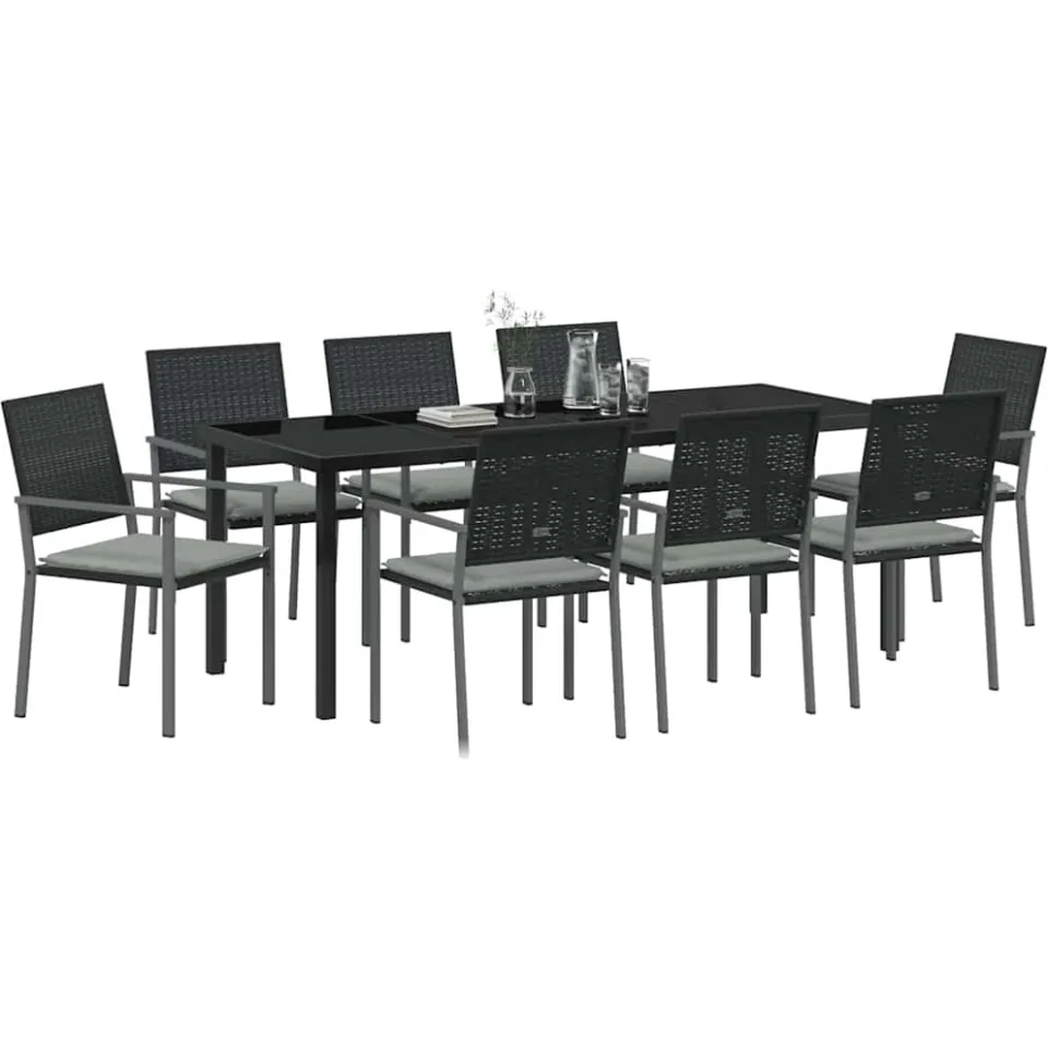 vidaXL Tuin eettafelset 9 st Zwart en Licht Grijs PE Rattan