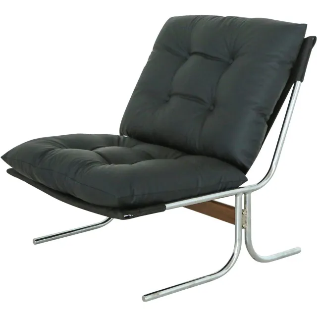 MUVANO Fauteuil - Loungestoel - Accentstoel - Leesstoel - Kunstleer - Metalen poten - Afneembare bekleding - Woonkamer - 72,2x84,1x84,6 cm - Zwart