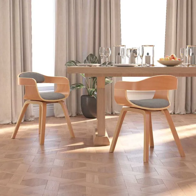 vidaXL Eetkamerstoel 2 st gebogen hout en stof taupe