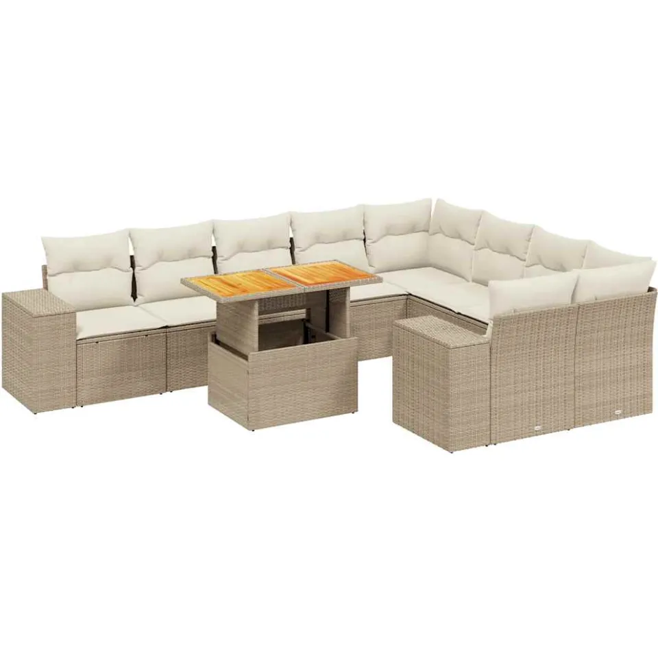 vidaXL 10-delige Loungeset met kussens poly rattan beige, foto 3