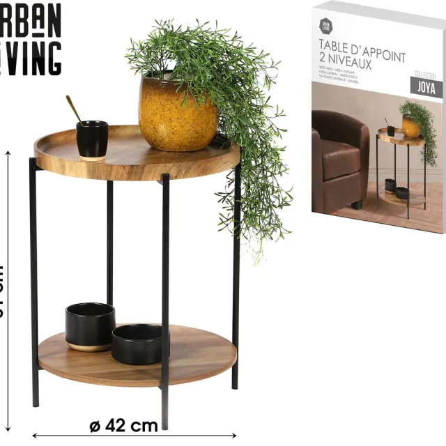 Urban Living "JOYA" - Ronde bijzettafel met 2 niveaus, diameter 42 cm x hoogte 51 cm Walnootdecor