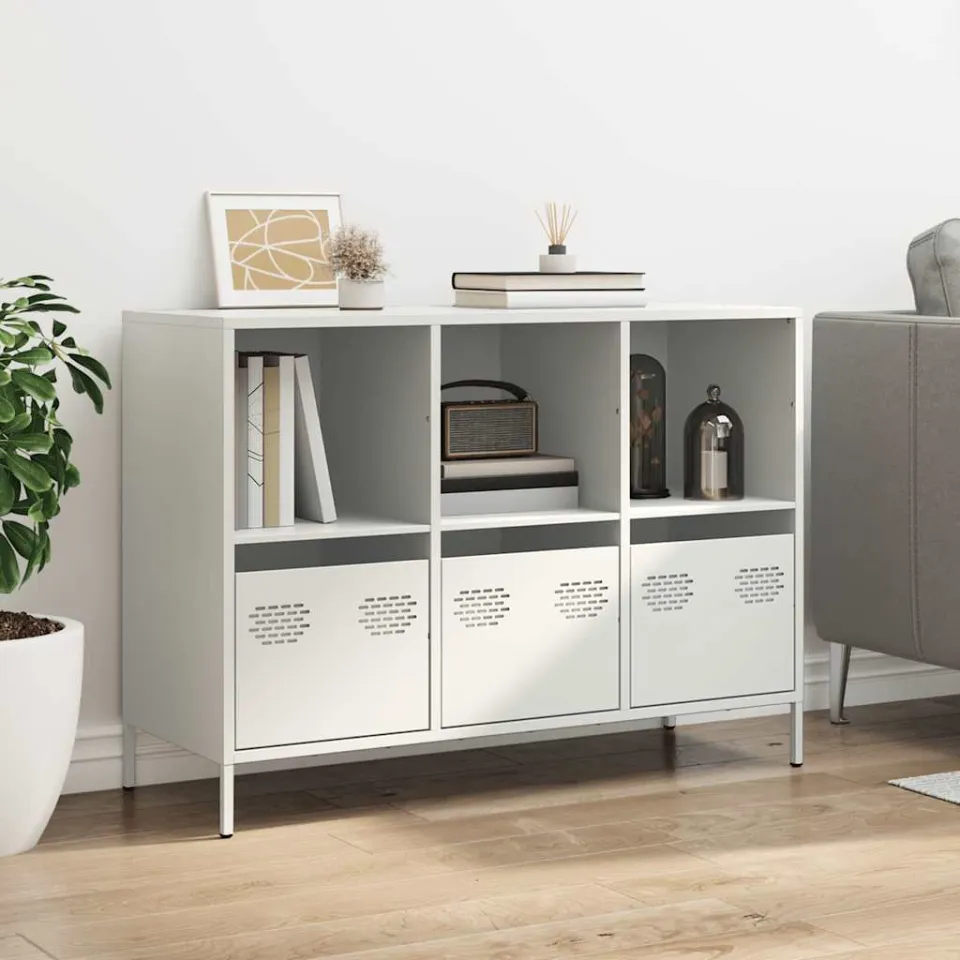 vidaXL Dressoir 101,5x39x73,5 cm koudgewalst staal wit, foto 2