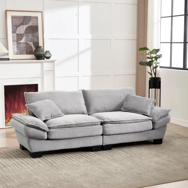 Sweiko 2 zits Bank - Minimalistische stijl - met 2 kussens - Velvet - Houten frame - Grijs