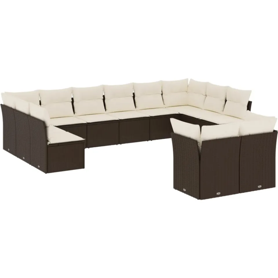 vidaXL 12-delige Loungeset met kussens poly rattan bruin, foto 3
