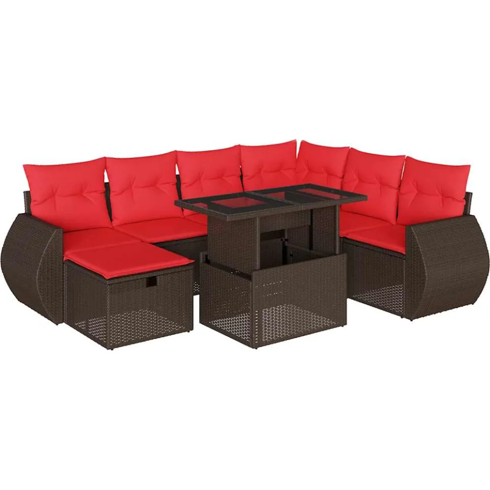 vidaXL 8-delige tuinbankset met kussens, bruin polyrotan, foto 3
