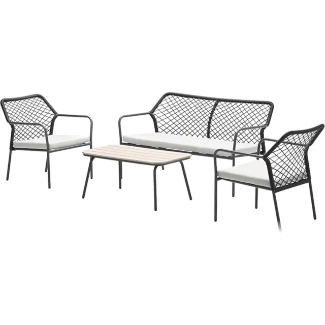 Garden Impressions Turin loungeset - 4-delig -rope zwart-desert sand-light teak vironwood GRIJS