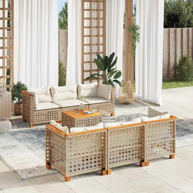 vidaXL 7-delige Loungeset met kussens poly rattan beige, foto 2