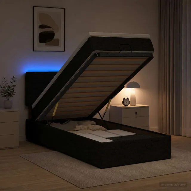 vidaXL Ottoman Bed met Matrassen en LED Zwart 100 x 200 cm Stof