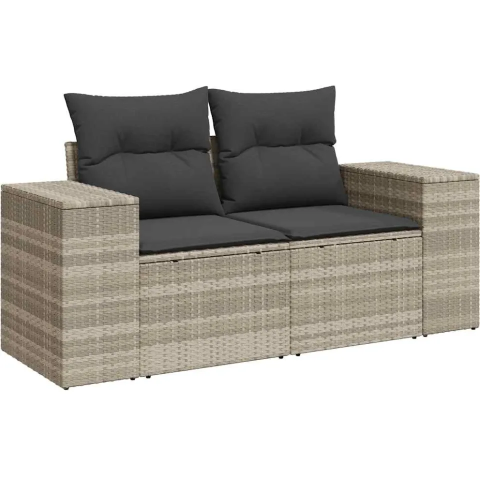 vidaXL 8-delige Loungeset met kussens poly rattan lichtgrijs