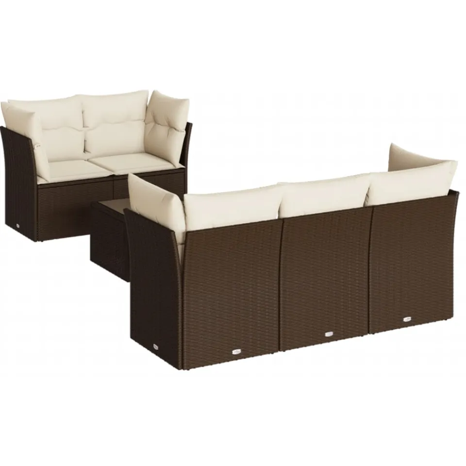 vidaXL 7-delige Loungeset met kussens poly rattan bruin