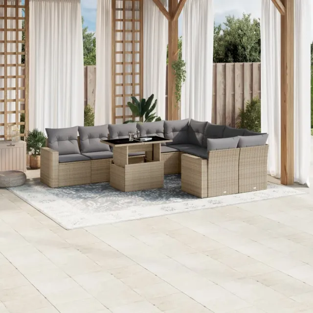 vidaXL 10-delige Loungeset met kussens poly rattan beige, foto 2