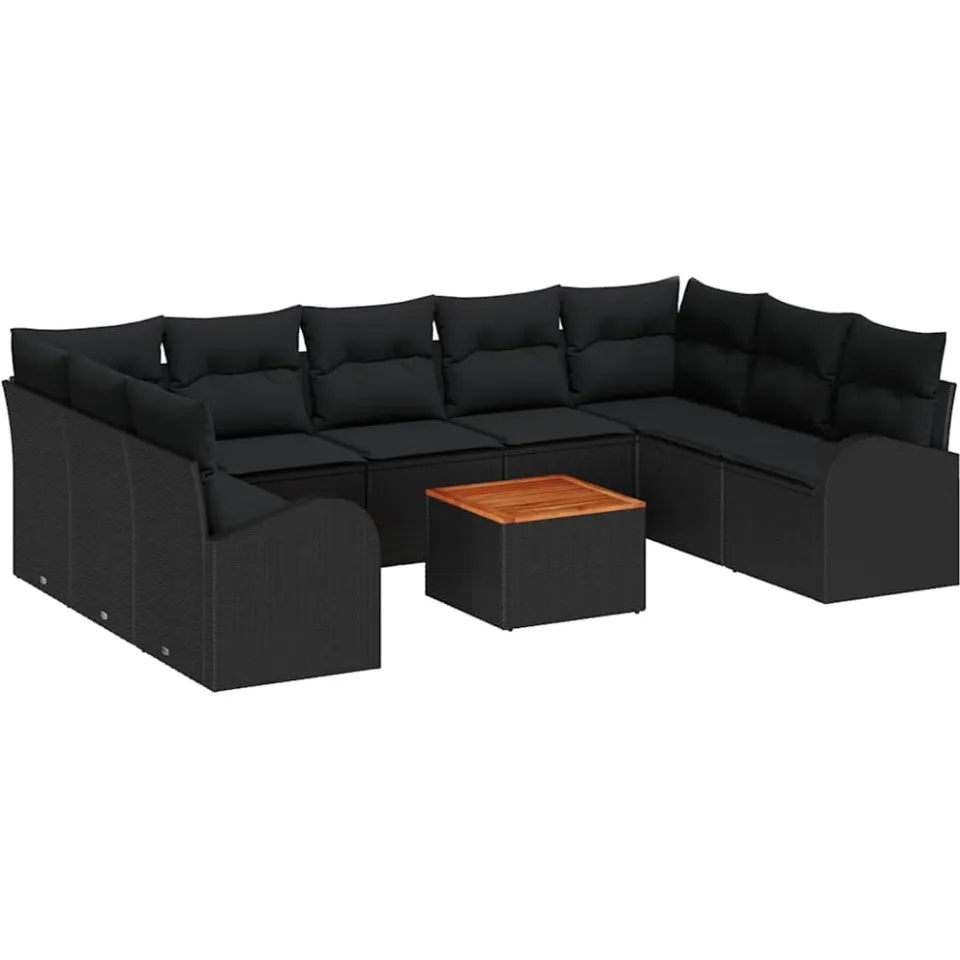 vidaXL Tuinbankenset 10 st Zwart poly rattan