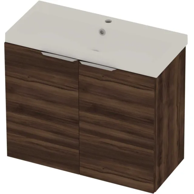 Basic-Line Pretty 36 Badmeubelset Polystone 1 Kraangat Voor Grepen 80x36x70 cm Barista Oak Mat Wit