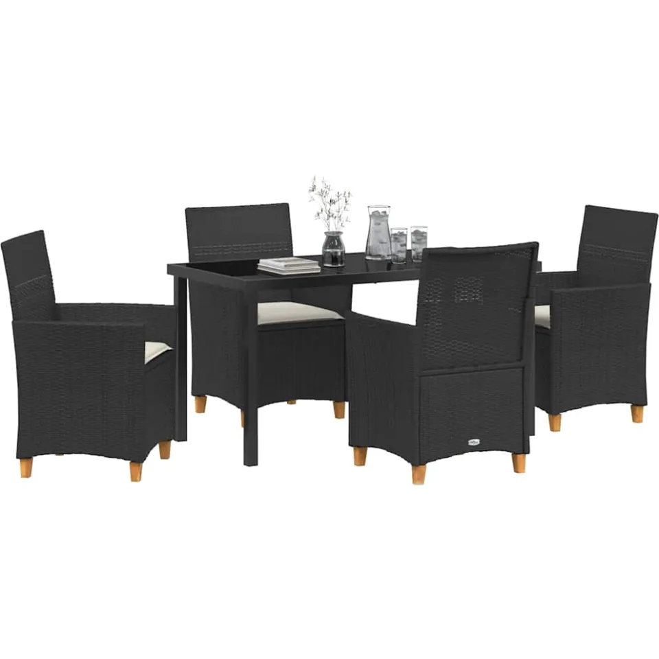 vidaXL Tuin eettafelset 5 st Zwart poly rattan